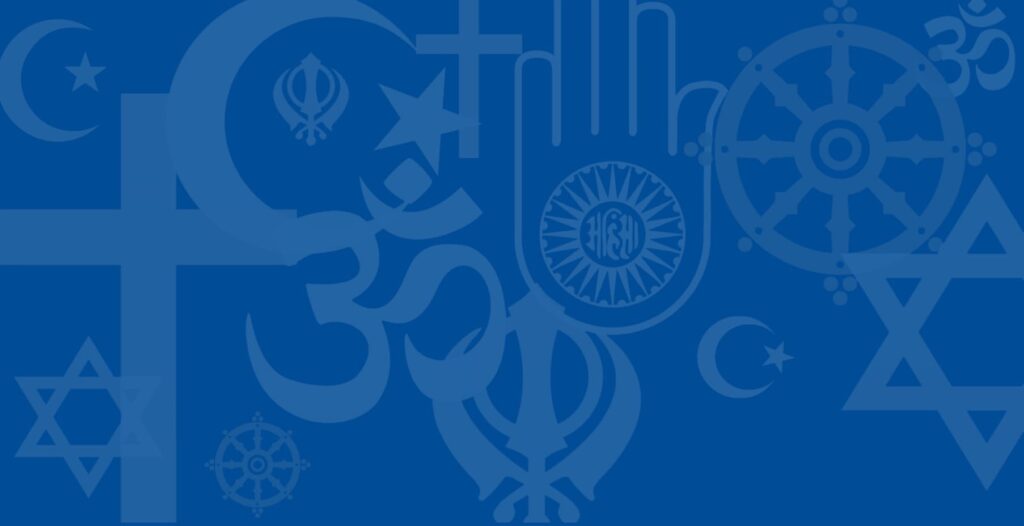 Decorative background with various religious symbols