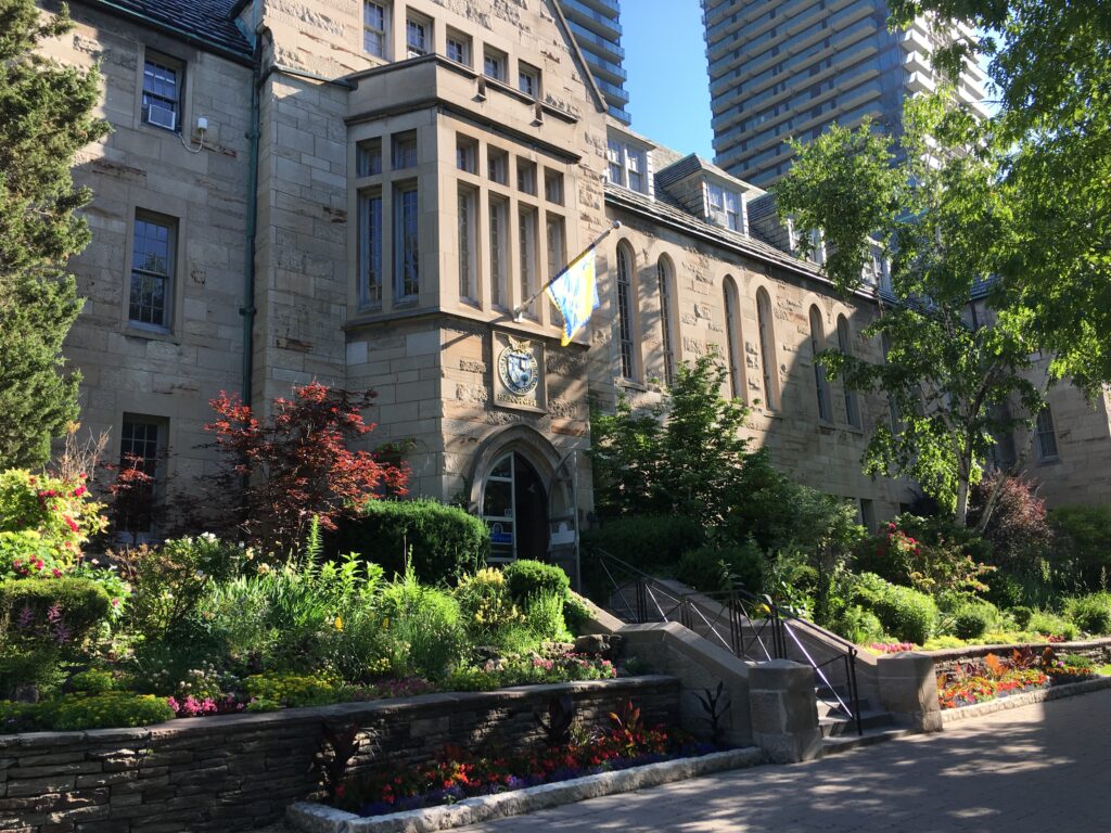 Southern facade of Brennan Hall in springtime